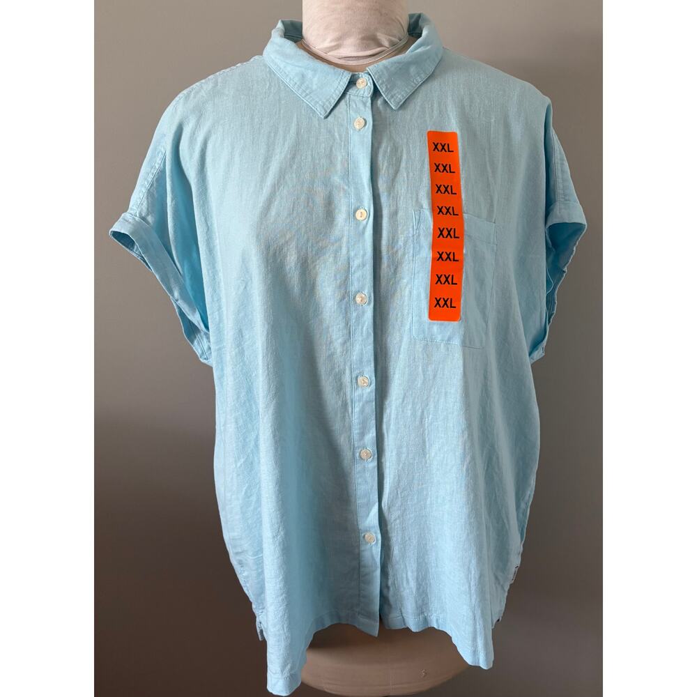 Orvis Blue Shirt Sleeve Linen Blend Button Up Pocket Shirt Size XXL 2XL NWT